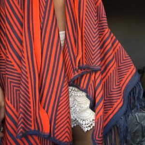 vibrant orange & blue shawl